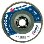 Weiler 6" Tiger Paw Abrasive Flap Disc, Angled (TY29), 60Z, 7/8" 51176